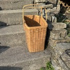 Amish Oak Stair Step Wicker Storage Basket Swinging Handle Tender Heart