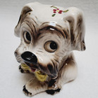Vintage Terrier Dog Coin Bank 6 25  Kitchey Big Eyes Hand Painted 1960s Rossini
