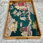 Vintage Polychrome Blue Willow Gold Serving Wooden Tray- 16in X 9 5in X 1 5i
