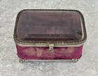 Vtg Victorian French Ormolu Beveled Glass Jewelry Casket Box Velvet Satin Lining