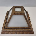 Vtg  50s Porch Wall Hammered Cast Iron Copper Brass Frost Glass Light Union Made