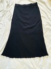 Black Ribbed Pleated Midi Skirt High Waist A-line Size M  8-10 