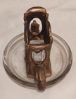 Glass   Brass Antique Art Nouveau Match Holder   Wooden Box Match Victorian