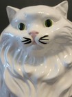 Vintage White Ceramic Persian Cat Large Kitty Sitting Statue W Green Eyes Dexter