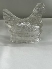 Vintage Clear Glass Chicken Hen On A Nest J H Millstein Co Jeannette