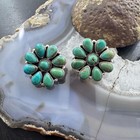 Sterling Silver Southwestern Style Turquoise Cluster Stud Earrings For Women