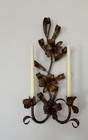 Antique French Pare Of Gilt Bronze Floral Blossoms  Leaves Branch Wall Sconces
