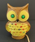 Vintage Ceramic Brown Owl Bedside Night Light Up Eyes Lamp 1980 s Colorful Bulbs