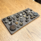Antique Black Glass Button Card Lot Of 37 Victorian Czech Luster Floral