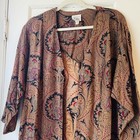 Vtg Kwai Women   s Size L Open Front Jacket Brown Fall Floral Print Artsy 80s 90s
