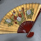Asian Oversize Wall Fan Hand Painted Chinese Wall Art 40   x66    Gold Floral Birds