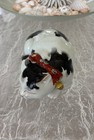 Vintage Japanese Ceramic Sleeping Cat Figurine     Black   White Kitty W  Red Coll
