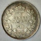 1917 Canadian Silver 5 Cents Coin Xf 5c George V Canada Type Coin Extra Fine