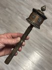 Handmade Buddhist Copper Prayer Wheel With Tibetan Script And Floral Design