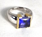 Vintage Sterling Silver 925 Princess Cut Lab Created Sapphire 14k Gold Setting