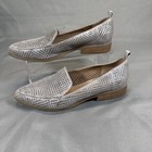 Crown Vintage Womens Slip On Heels Shoes Breathable White slvr Leather Size 8 5