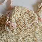 Vtg Handmade Crochet Infant Baby Set Sweater coat Bonnet Booties Cream Read