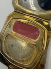 Art Deco La Mode Guilloche Enamel Compact Gold Floral Compartments Mirror Vtg 