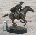 Original Bronze Metal Cowboy On Bucking Horse Country Western Sculpture Statue