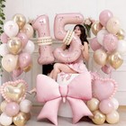 Pink Number 15 Balloon 40 Inch  Dusty Blush Pink Gold White Sand Latex Balloons