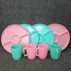 Gothamware Vintage Divided Plates And Cups Pastel  4 Sets Retro Picnic Dishes