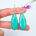 Turquoise Teardrop Gemstone Handmade Hook Earrings 925 Sterling Silver Jewelry
