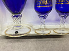 Cobalt Blue Italian Wine Decanter With 6 Gold Embossed Glasses
