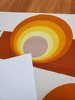 Awesome Rare Vintage Mid Century Retro 70s Yel Tan Op Art Circles Fabric  Look 
