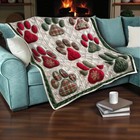 Cute Pet Paw Xmas Quilted Blanket Holiday Dog Cat Lover Warm Christmas Bed Throw