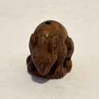 Netsuke Style Hand Carved Boxwood Ojime Bead Mouse Figurine Wooden Carving