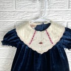 Vintage Little Precious Girls Blue Velvet Formal Dress Lace Trim Toddler Size 2t