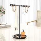 Jasopaco Necklace Organizer Stand With Storage Tray - 12 6  Tall Black