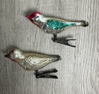 Vintage Mercury Glass Clip On Bird Ornaments Set Of 2 - 1 With Fiberglass Tail