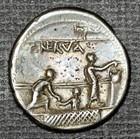 49 Bc Roman Republic Silver Denarius C Nerva     Roma   Voting Scene Vf     Craw 445