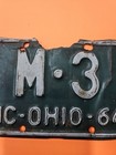 Vintage 1964 Ohio Motorcycle License Plate Tag Number M-3 Original Damaged 