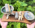 White Sage Smudge Kit  Abalone Shell  White Sage Stick  Palo Santo Wood   Stand