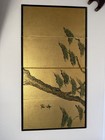 Vintage Japanese Gold Byobu Screen Hand Painted Pine Tree 4 Panels One Damaged