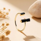18k Gold Dainty Vintage Minimalist Natural Black Obsidian Adjustable Bar Ring