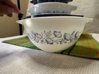 Pyrex Blue white Colonial Mist Cinderella Nesting Bowls  set Of 4  441-444