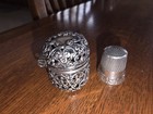 Antique Ornate Pierced 925 Sterling Silver Thimble Case   Thimble - Nice