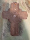 Vtg Mexican Milagros Wood Cross 8  X 6  20 Brass Symbols Baby Jesus Purple