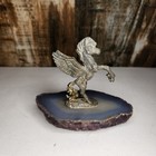 Vintage Flying Horse Pegasus Pewter Mythical Figurine On Agate Crystal Base Mini