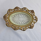Vtg Matson Antique Gold Rose Vanity Trinket Dish Soap Dish Glass Metal Ornate