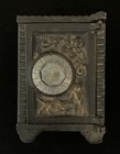 3 75    Antique Cast Iron   Tin Safe-shaped Bank With Combination Dial Front Door