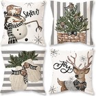 Christmas Stripes Pillow Covers 18x18 Set Of 4 Snowman Reindeer Gloves Throw Pil