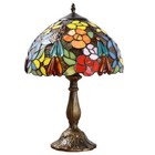 Tiffany Style Vintage Stained Glass Table Lamp Rose Floral Desk Light 18  Tall