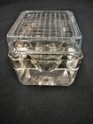 Early 1900s Cube Glass Inkwell 2 5 Inch Square W glass Cross Hatched Lid New