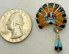 Southwestern Sunface Inlay Pendant Brooch Turquoise Mop Sterling Silver Tone