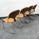 Mid Century Danish Modern Dining Chairs Set 5 Tan Leather Sam Larsson Dux Metal