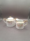 Antique Nippon Gilded Hand Painted Pink Blue Floral Creamer   Lidded Sugar Set